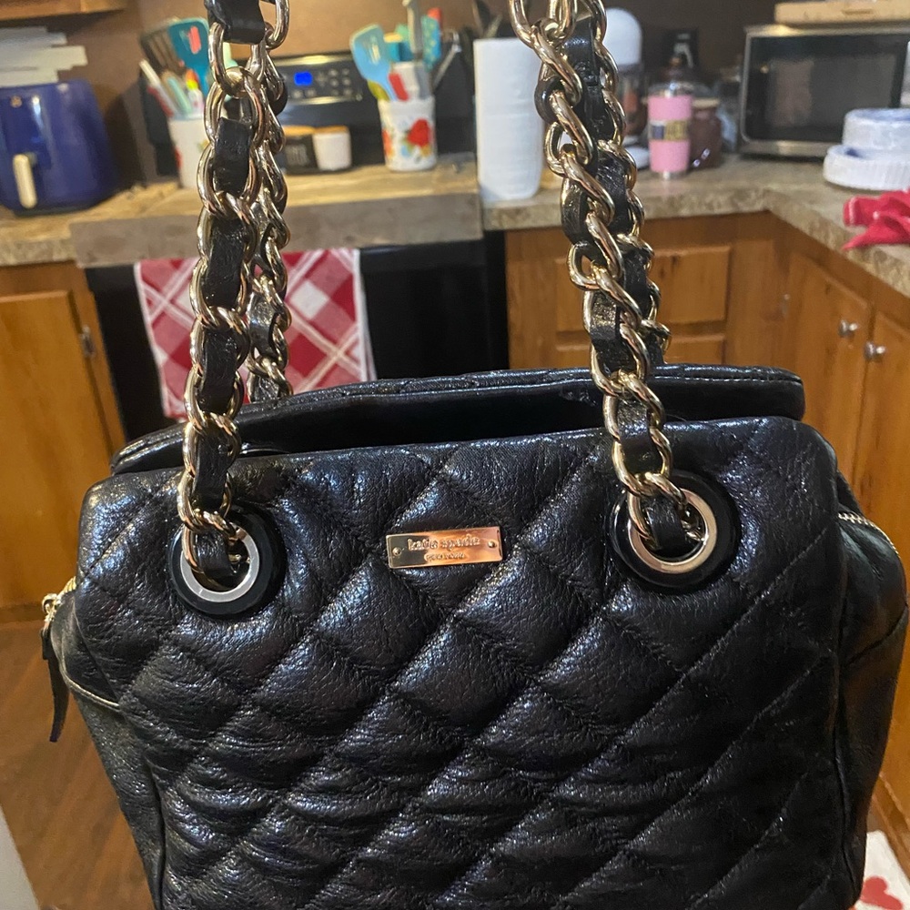 Kate Spade Black Quilted Shoulder Bag with Gold Chain